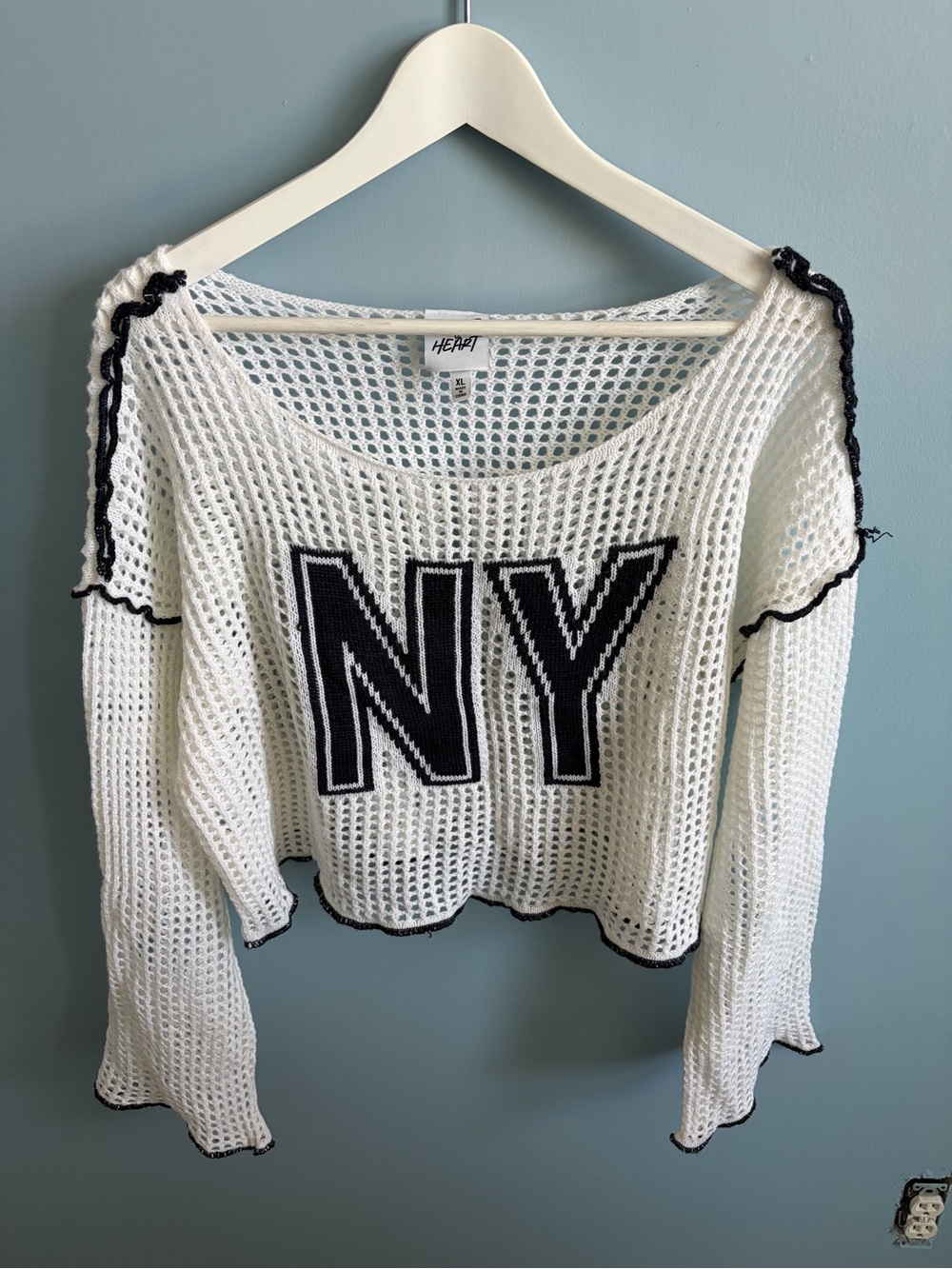 White Mesh NY Cropped Swim Coverup with Black Trim